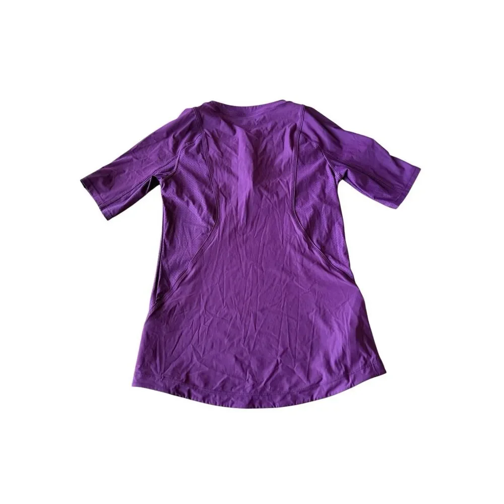 Athleta Womens 1/4 Zip Short Sleeve Mesh Pocket Running Active Top Purple Small
